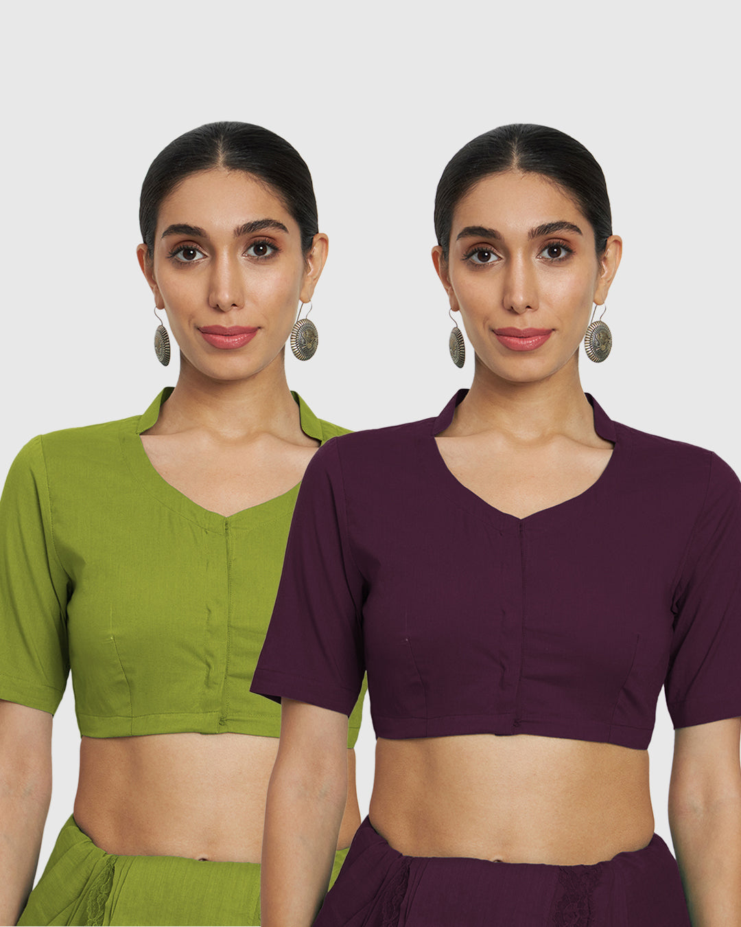 Combo: Sage Green & Plum Passion Reinvented Neckline Blouse- Set of 2