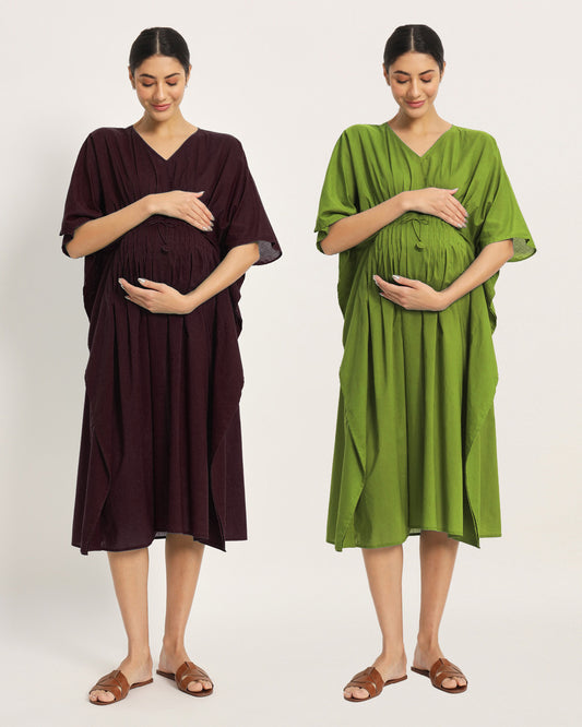 Combo: Plum Passion & Sage Green Mommy Mode Maternity & Nursing Dress