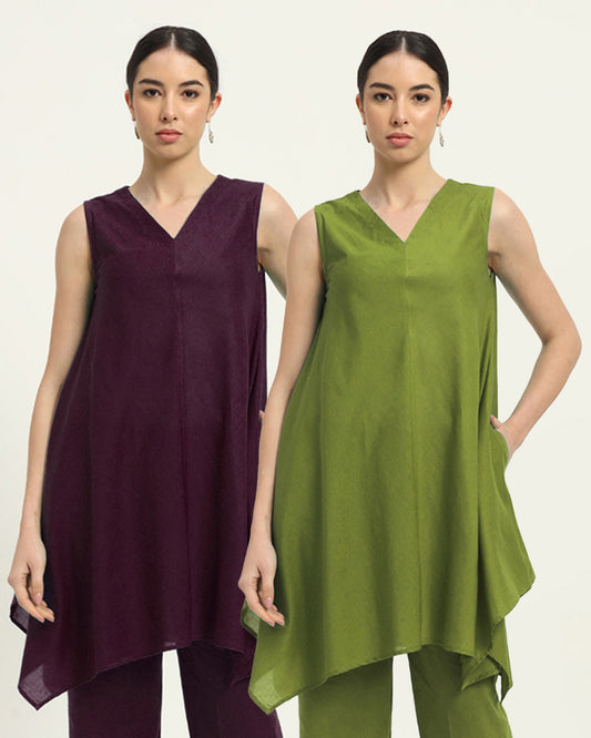 Combo: Plum Passion & Sage Green Midsummer Dream Solid Kurta