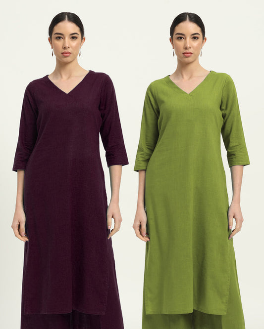 Combo: Plum Passion & Sage Green Verve & Versatility Kurta