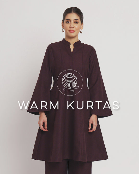 Plum Passion Flared Woolen Kurta (Without Bottoms)