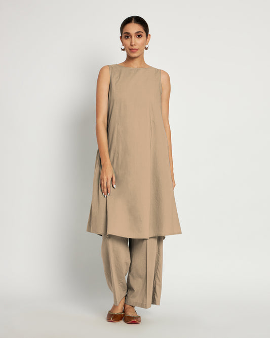 Day In Beige Sleeveless A-Line Solid Kurta (Without Bottoms)