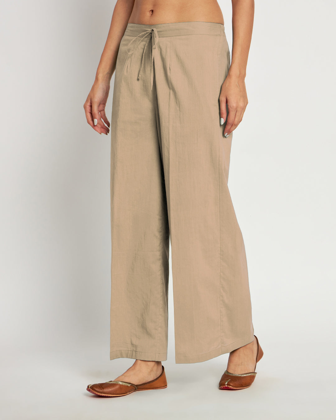 Combo: Beige & Deep Teal Wide Pants- Set Of 2