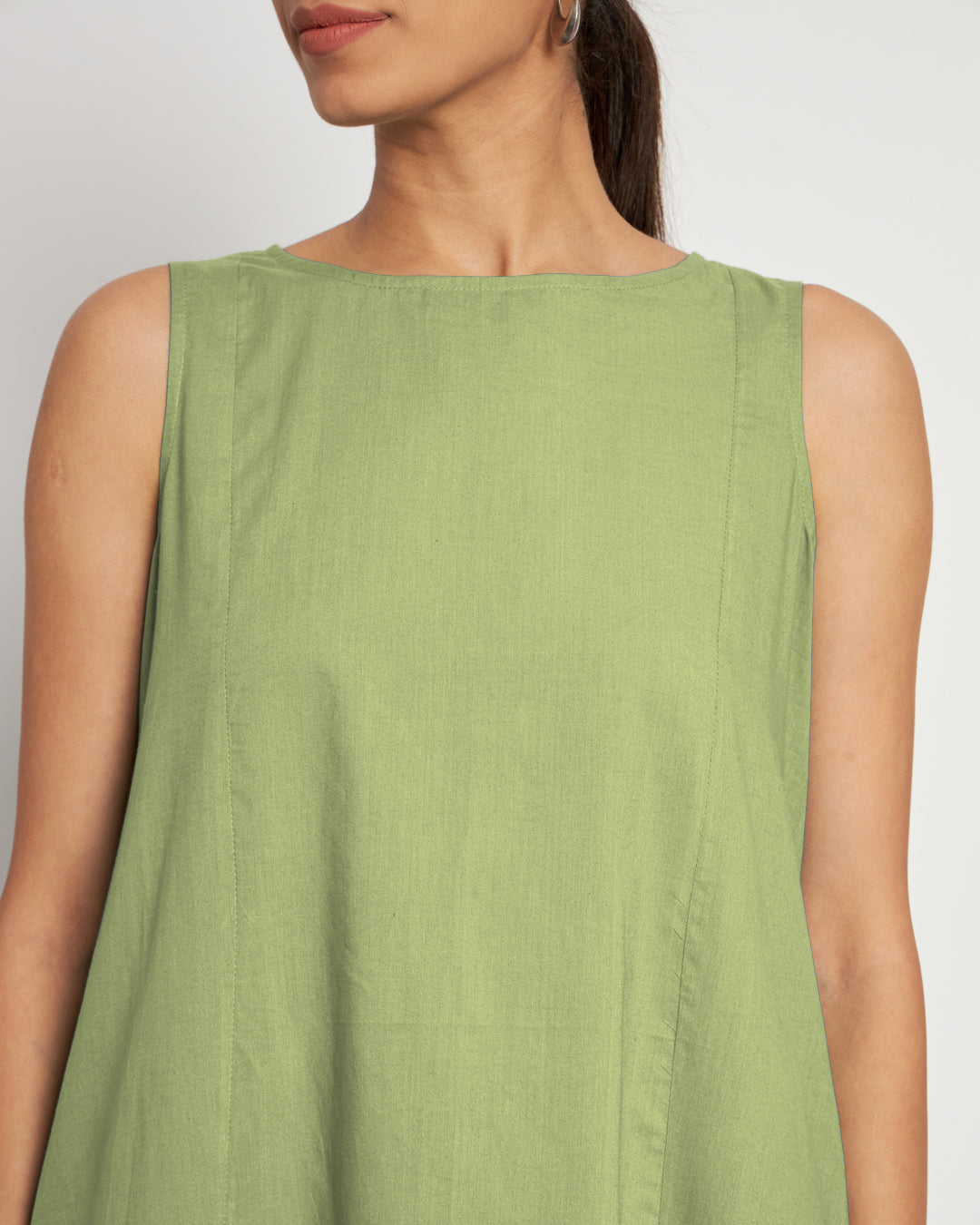 Sage Green Sleeveless A-Line Solid Co-ord Set