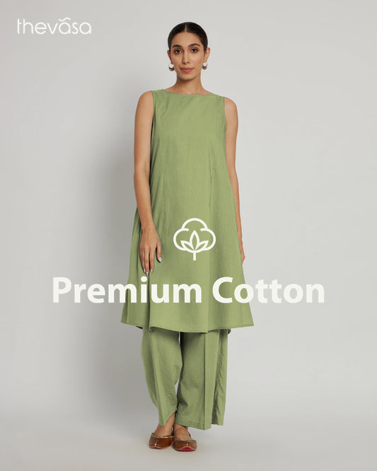 Sage Green Sleeveless A-Line Solid Co-ord Set