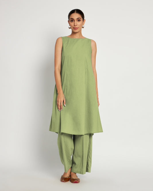 Sage Green Sleeveless A-Line Solid Kurta (Without Bottoms)