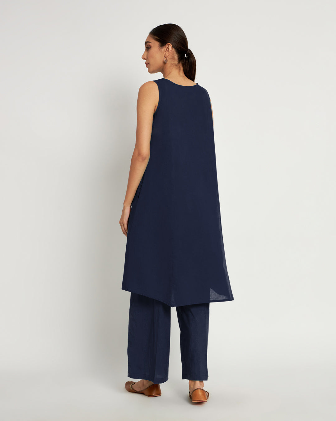 Midnight Blue Sleeveless A-Line Solid Kurta (Without Bottoms)