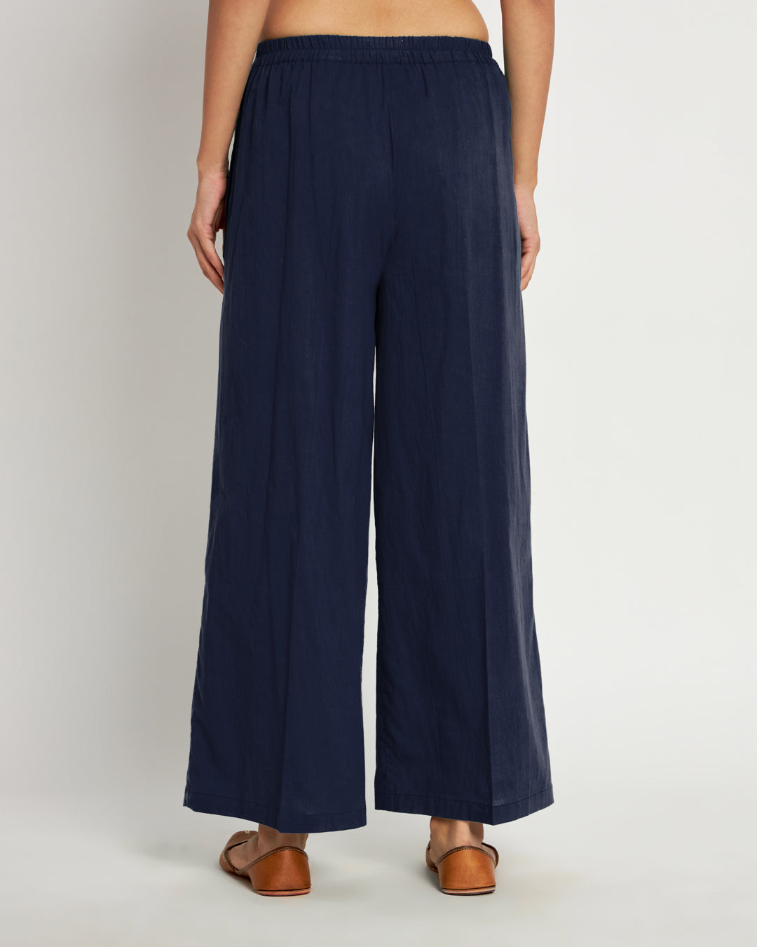 Combo: Beige & Midnight Blue Wide Pants- Set Of 2