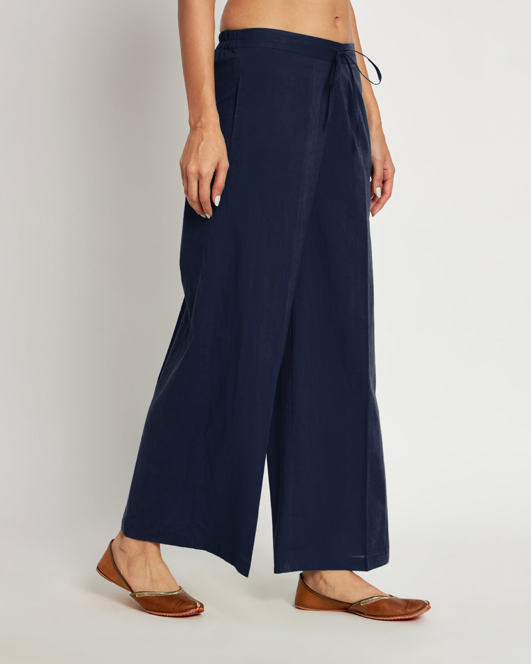 Combo: Beige & Midnight Blue Wide Pants- Set Of 2