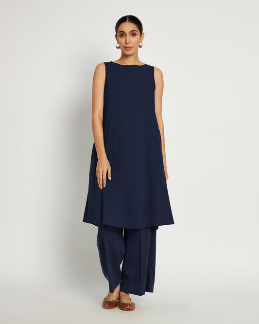 Midnight Blue Sleeveless A-Line Solid Kurta (Without Bottoms)