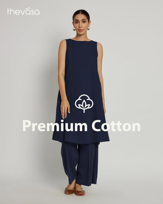 Midnight Blue Sleeveless A-Line Solid Co-ord Set