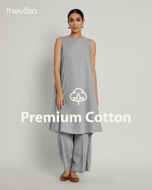 Iced Grey Sleeveless A-Line Solid Co-ord Set