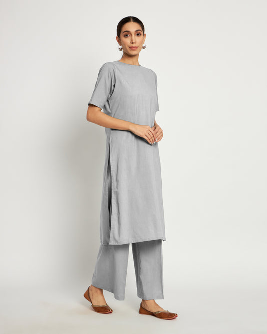 Iced Grey Round Neck Long Solid Kurta (Without Bottoms)