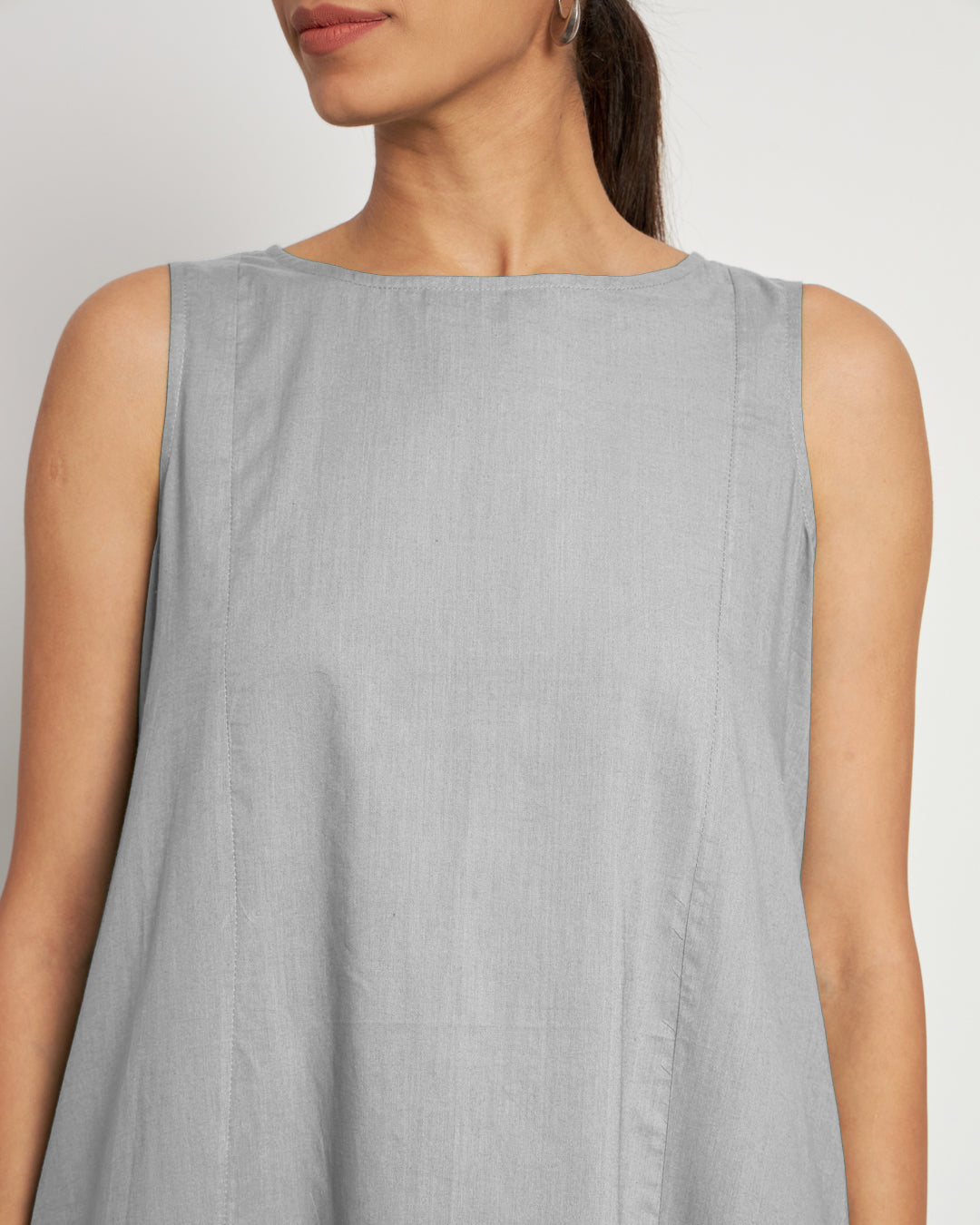 Iced Grey Sleeveless A-Line Solid Kurta (Without Bottoms)