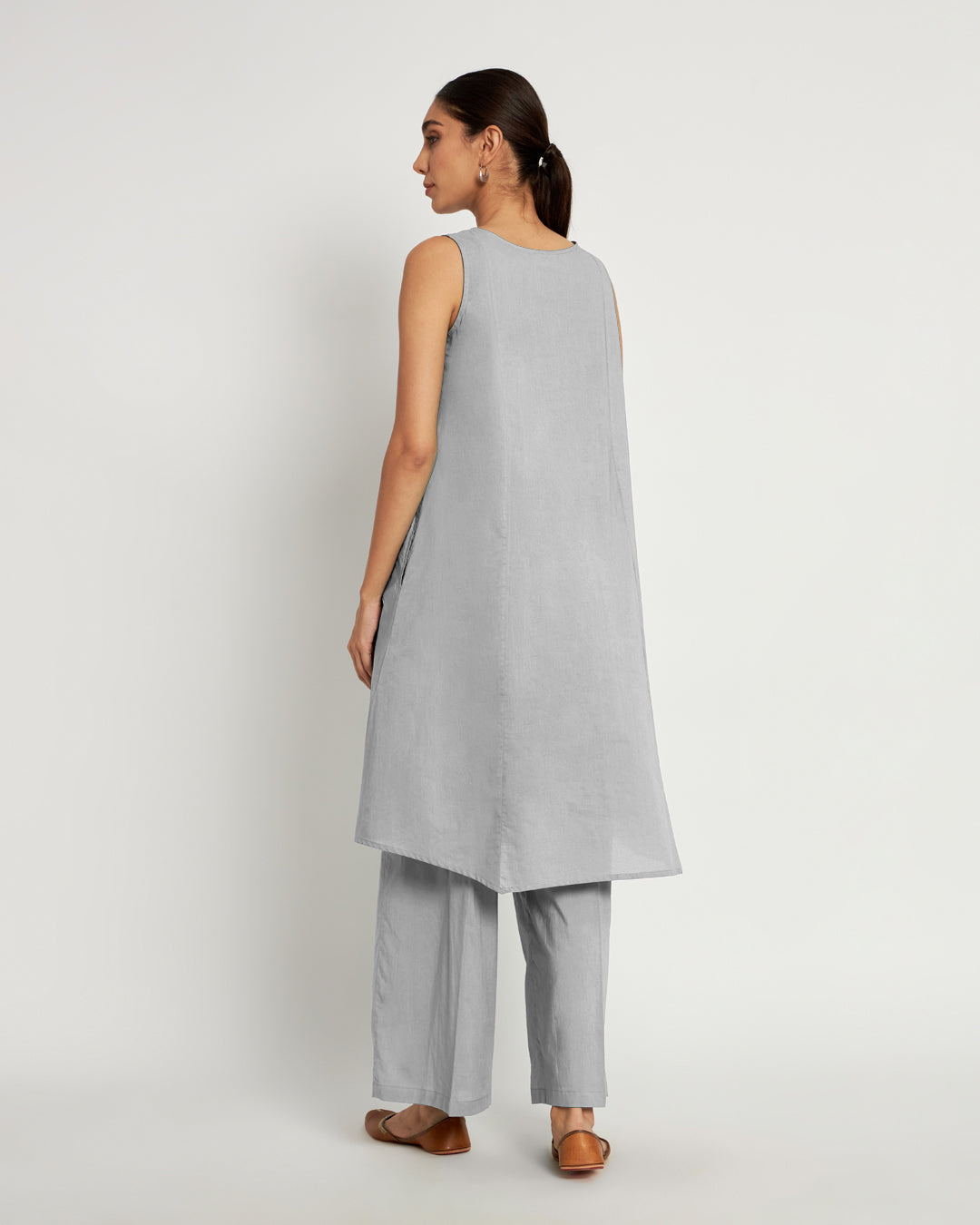 Iced Grey Sleeveless A-Line Solid Kurta (Without Bottoms)