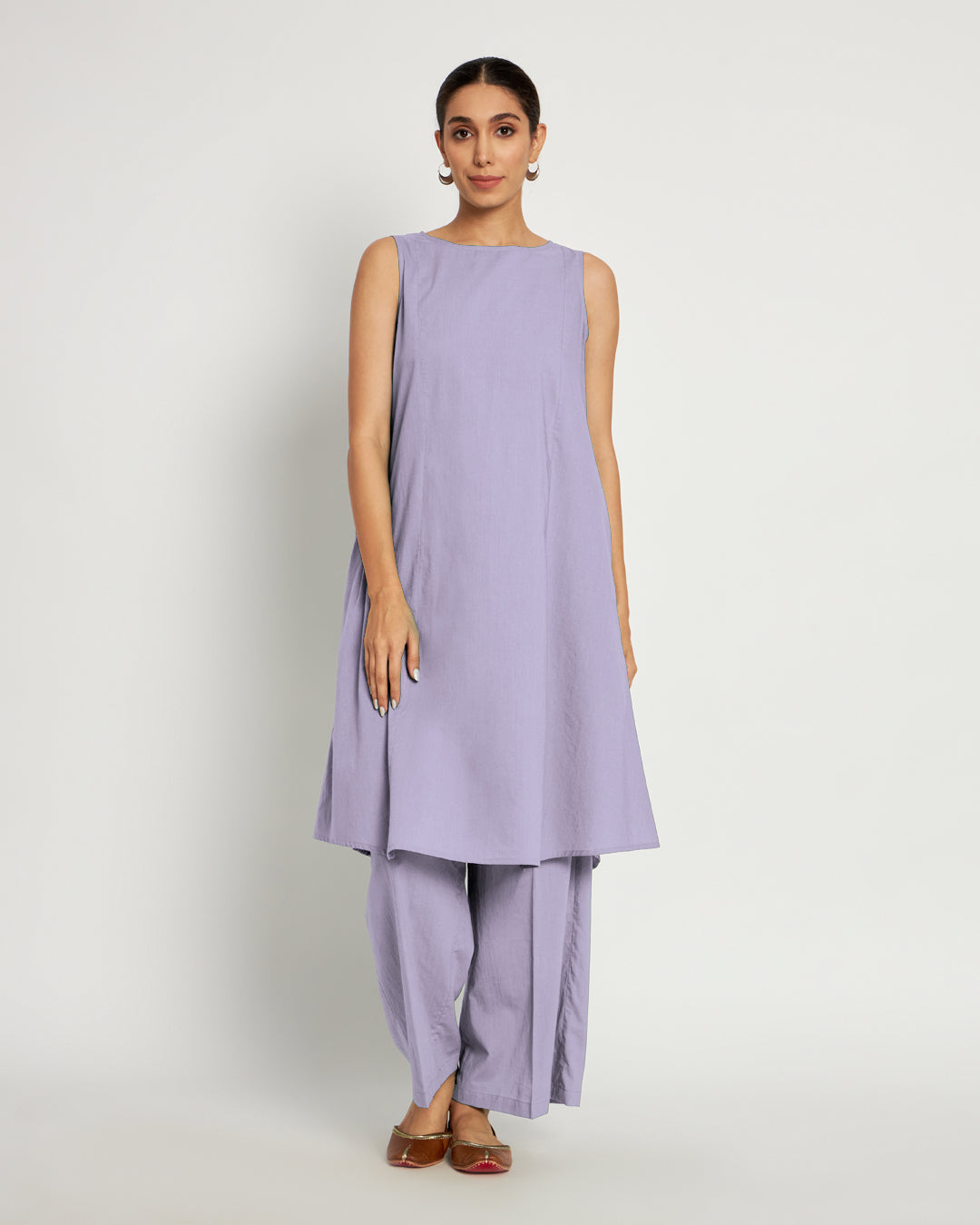 Lilac Sleeveless A-Line Solid Co-ord Set