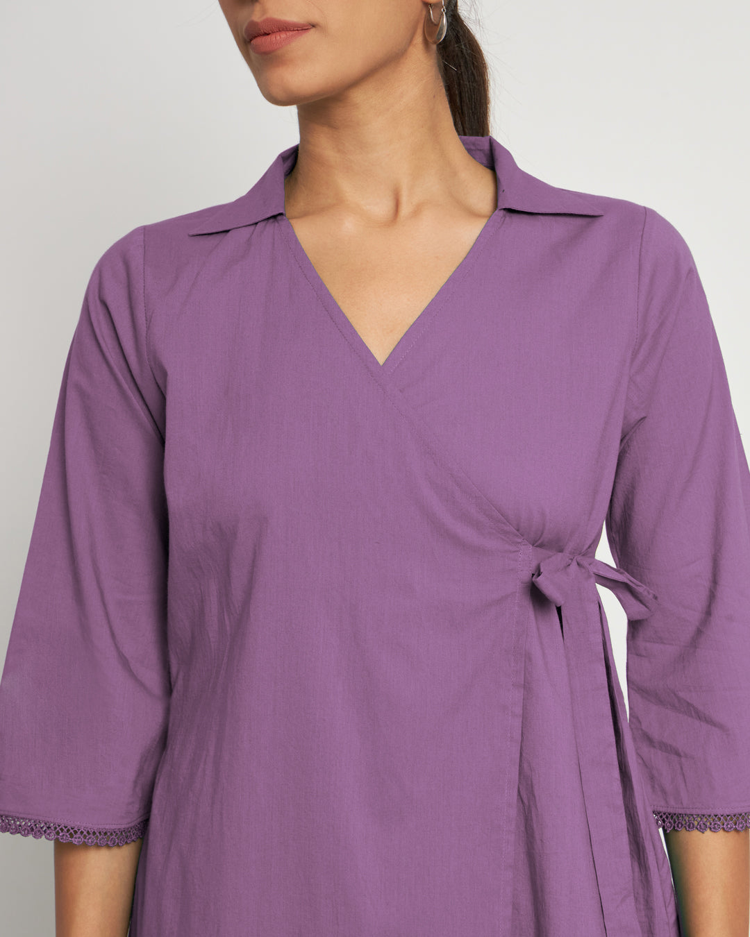 Wisteria Purple Collar Neck Angrakha Solid Top (Without Bottoms)