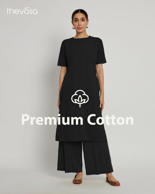 Classic Black Round Neck Long Solid Co-ord Set