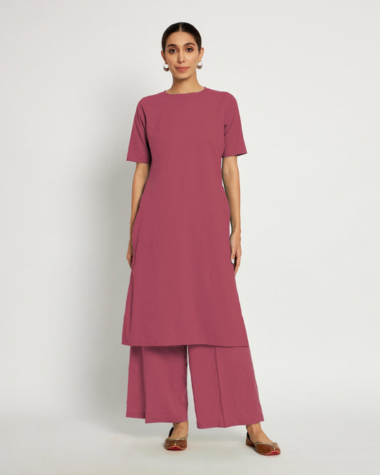 Wings of Rose Round Neck Long Solid Kurta (Without Bottoms)