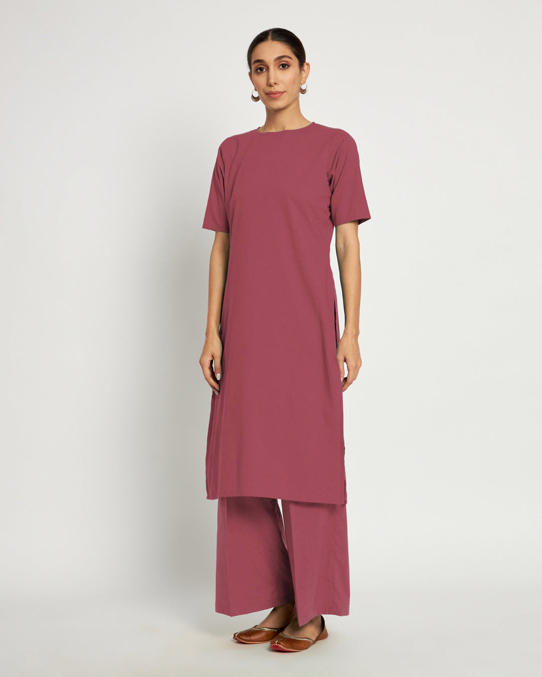 Wings of Rose Round Neck Long Solid Kurta (Without Bottoms)