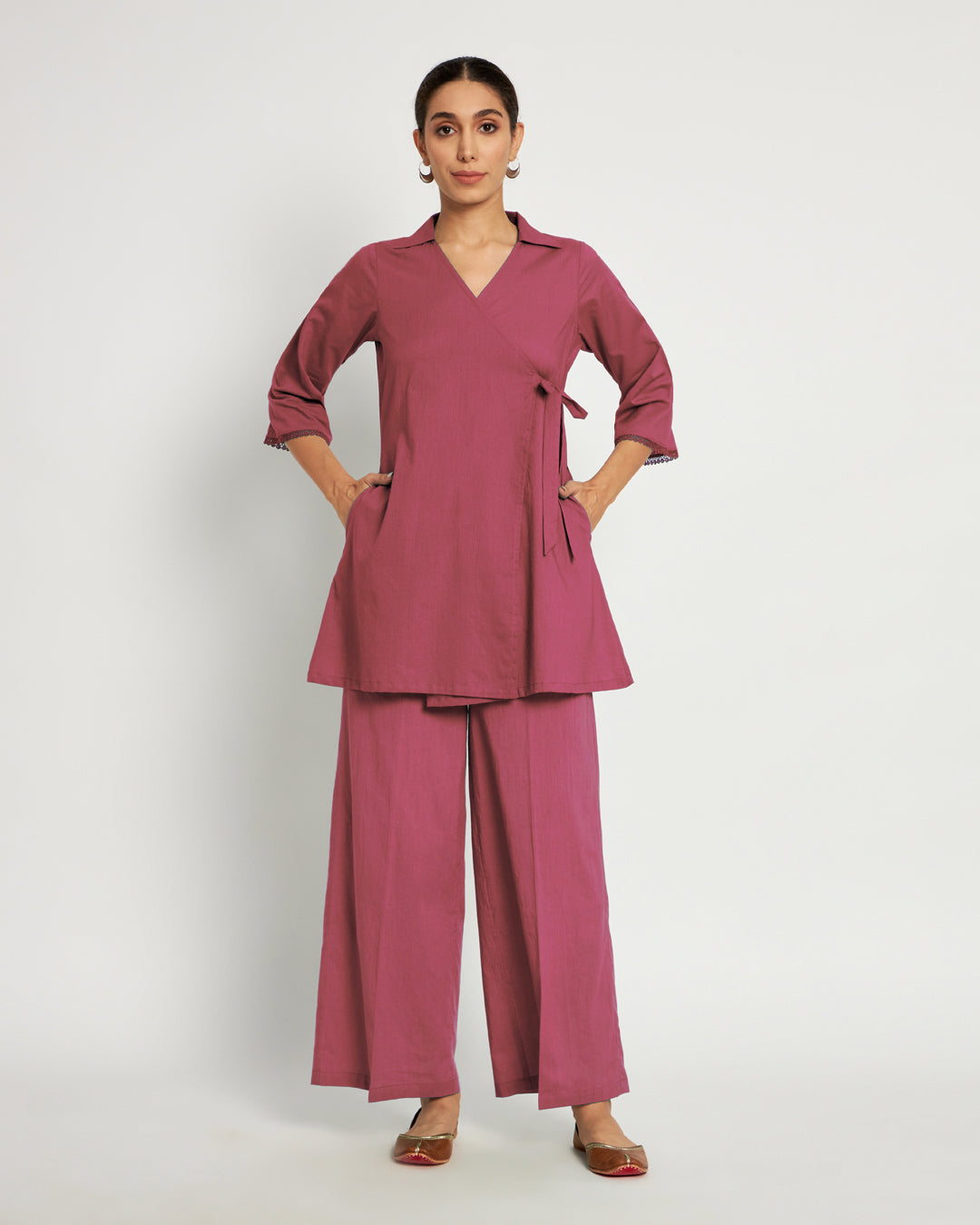 Wings of Rose Collar Neck Angrakha Solid Co-ord Set