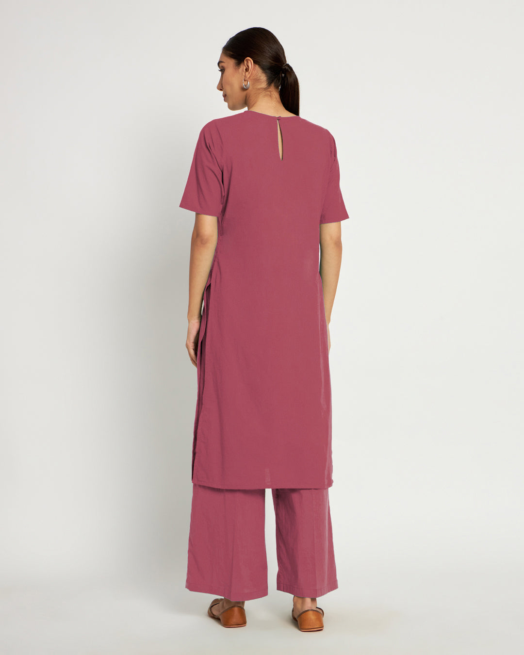 Wings of Rose Round Neck Long Solid Kurta (Without Bottoms)