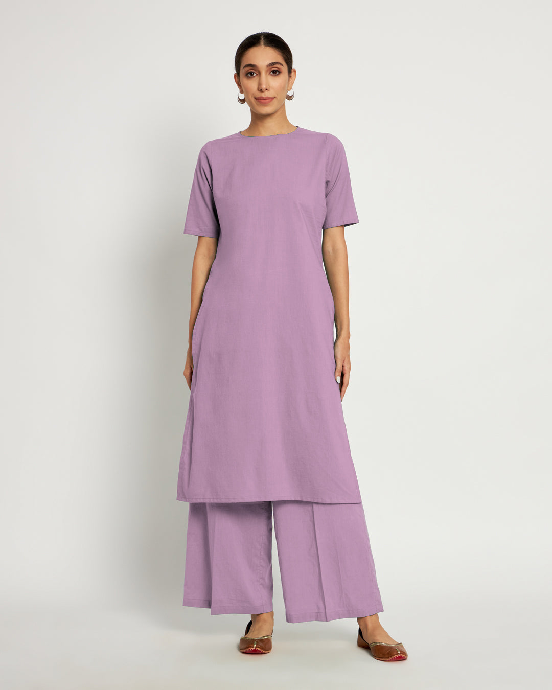 Iris Pink Round Neck Long Solid Co-ord Set