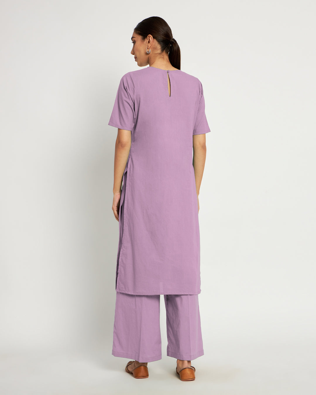 Iris Pink Round Neck Long Solid Co-ord Set