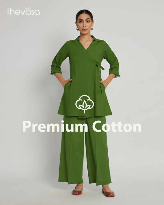 Greening Spring Collar Neck Angrakha Solid Co-ord Set