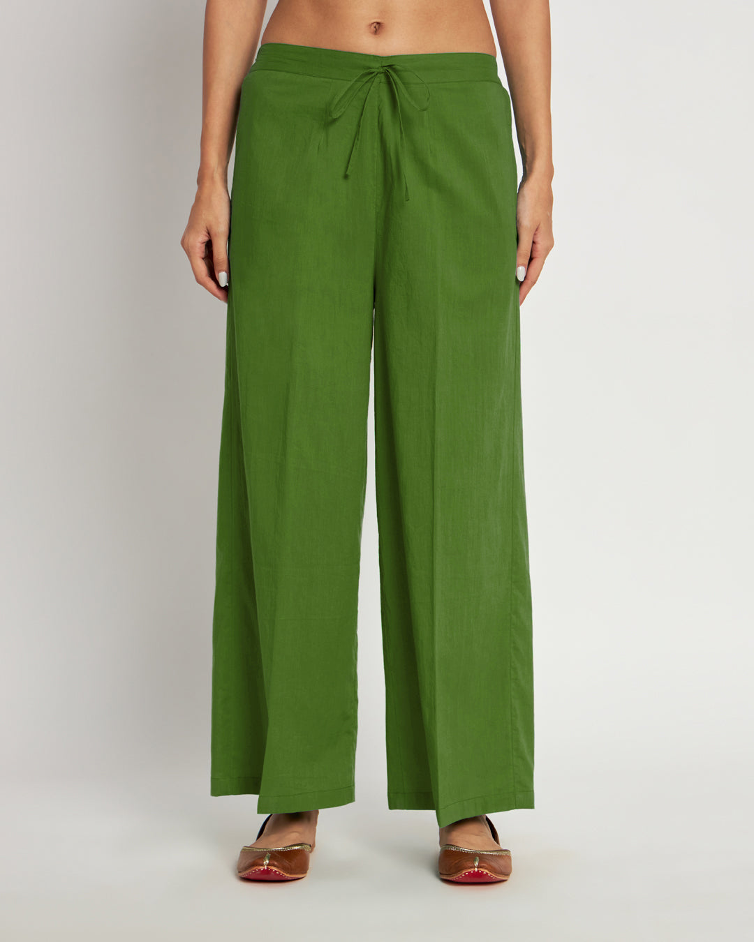 Combo: Beige & Greening Spring Wide Pants- Set Of 2