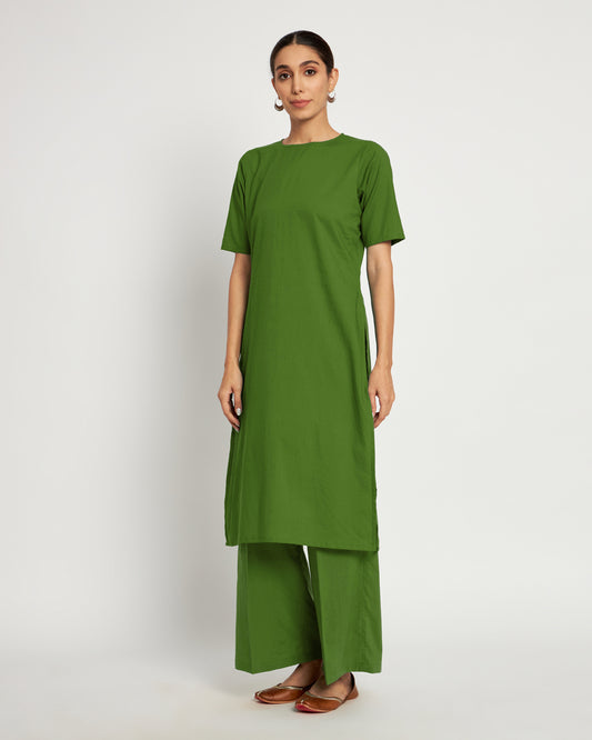 Greening Spring Round Neck Long Solid Kurta (Without Bottoms)