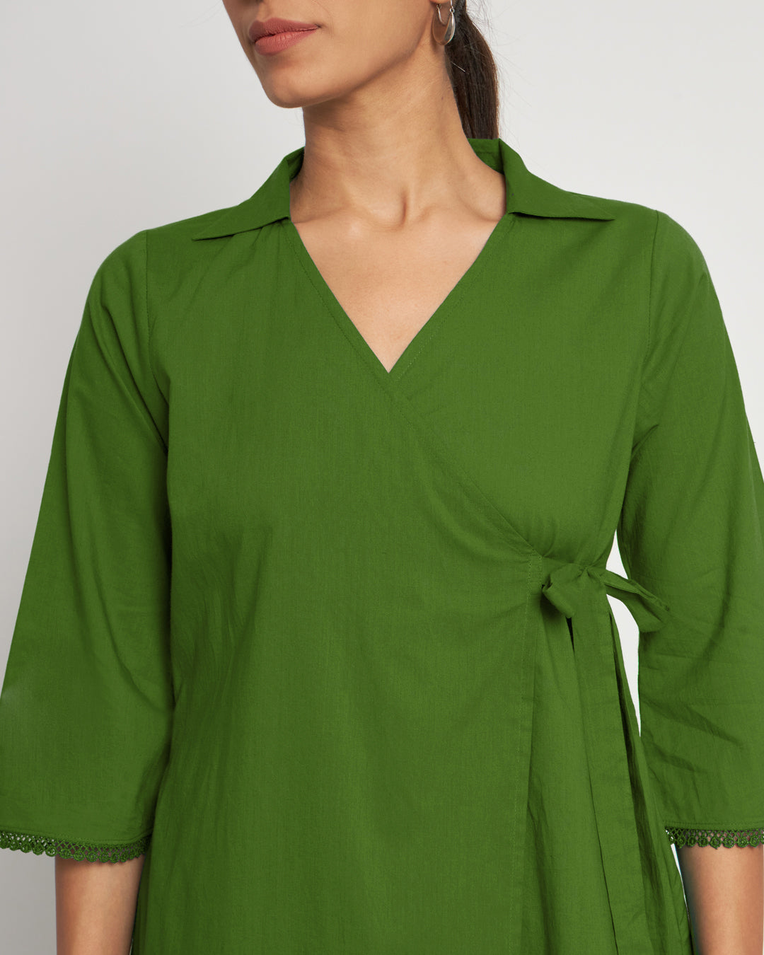 Greening Spring Collar Neck Angrakha Solid Top (Without Bottoms)