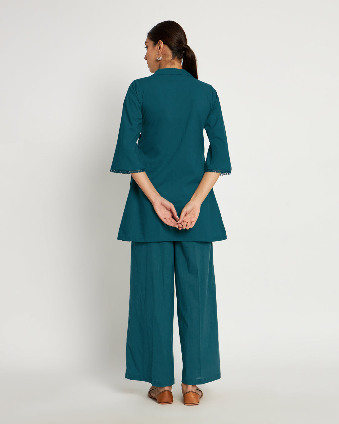 Deep Teal Collar Neck Angrakha Solid Top (Without Bottoms)