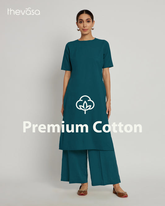 Deep Teal Round Neck Long Solid Co-ord Set