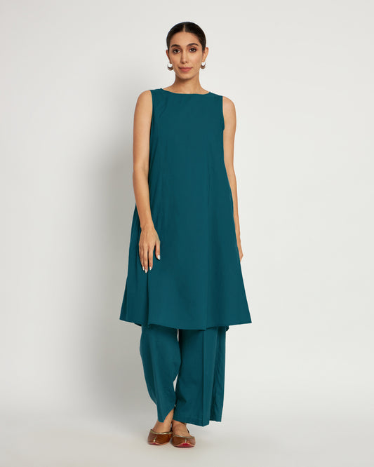 Deep Teal Sleeveless A-Line Solid Kurta (Without Bottoms)