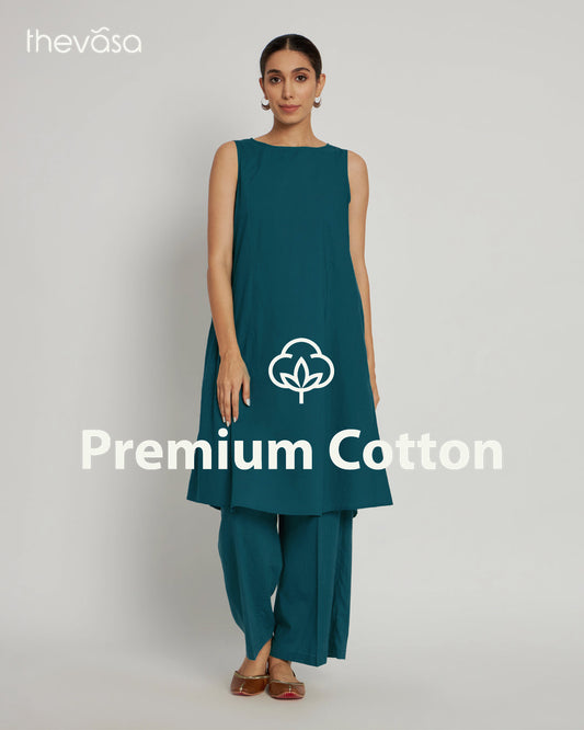 Deep Teal Sleeveless A-Line Solid Co-ord Set