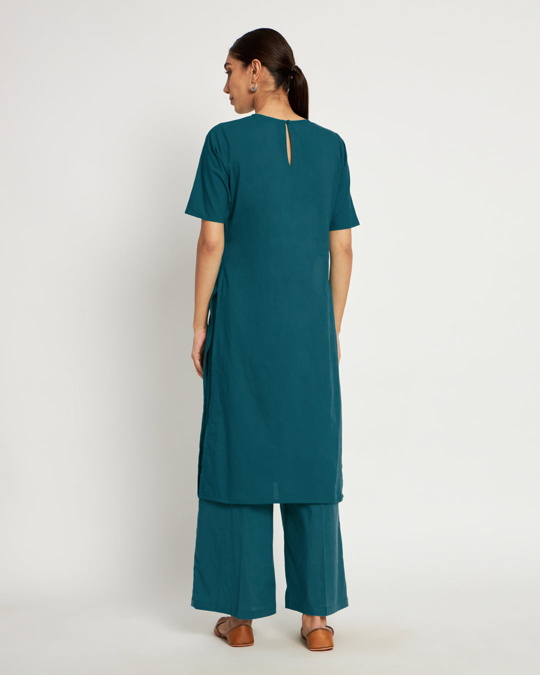 Deep Teal Round Neck Long Solid Co-ord Set