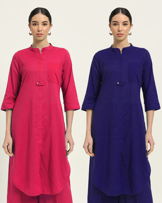 Combo: Queens Gulabi & Aurora Purple Urban Retreat Band Collar Kurta