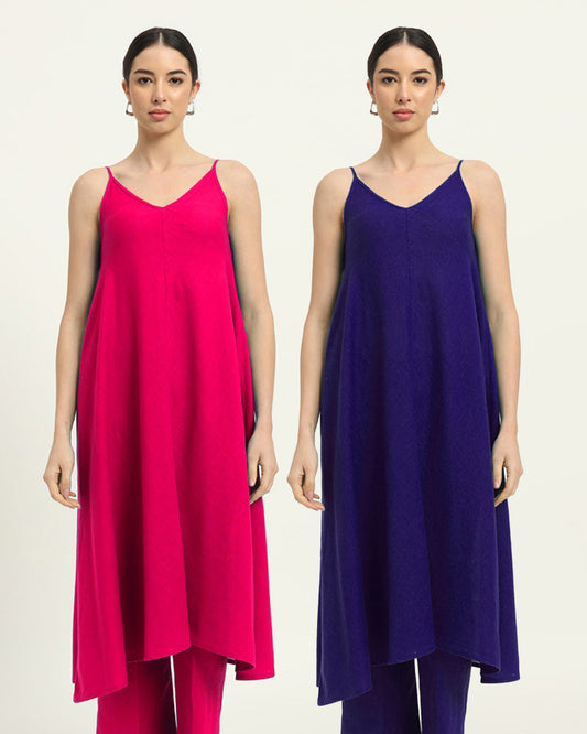 Combo: Queen's Gulabi & Aurora Purple Leisurely Affair Spaghetti Solid Kurta