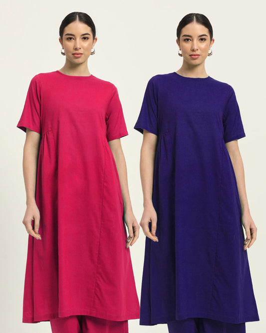 Combo: Queen's Gulabi & Aurora Purple Flare Elegance Kurta