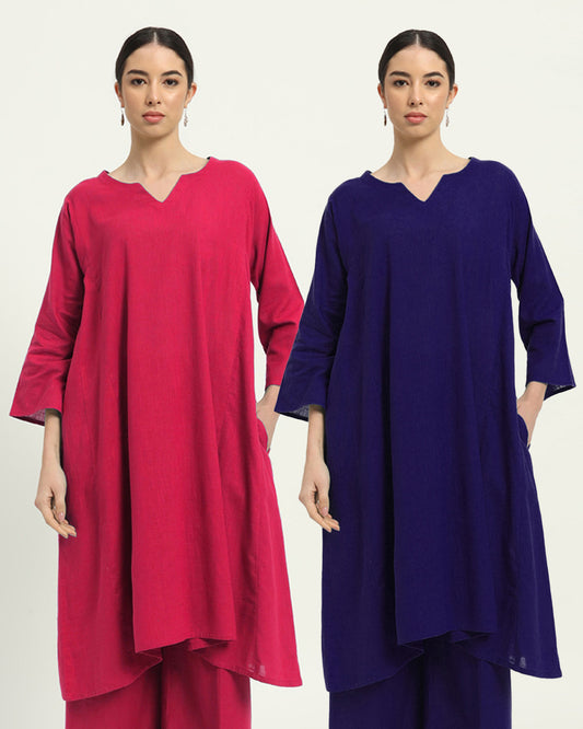 Combo: Queens Gulabi & Aurora Purple Royal Resonance Kalidar Solid Kurta