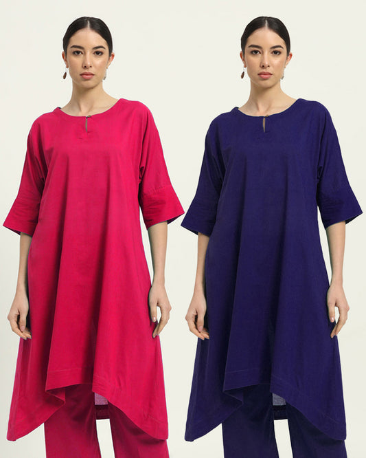 Combo: Queens Gulabi & Aurora Purple Flare & Flow Boat Neck Solid Kurta