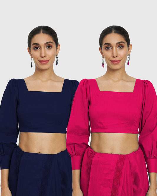 Combo: Midnight Blue & Queen's Gulabi Squared Sleekness Blouse- Set of 2