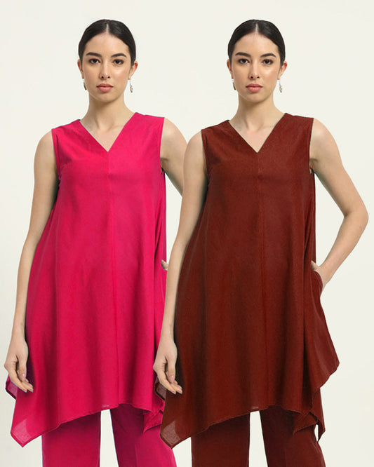 Combo: Queens Gulabi & Russet Red Midsummer Dream Solid Kurta