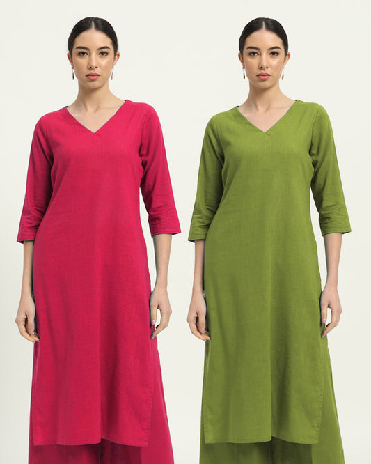 Combo: Queens Gulabi & Sage Green Verve & Versatility Kurta