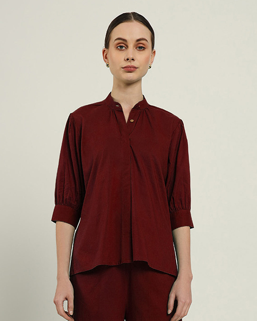 Rouge Relaxed Button Dawn Solid Top (Without Bottoms)