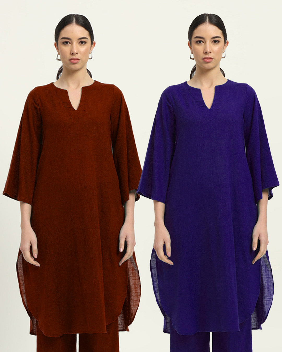 Combo: Russet Red & Aurora Purple Rounded Reverie Solid Kurta