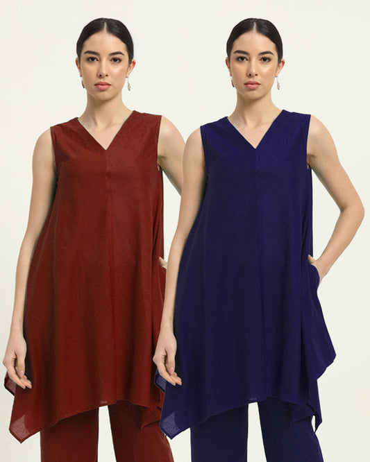 Combo: Russet Red & Aurora Purple Midsummer Dream Solid Kurta