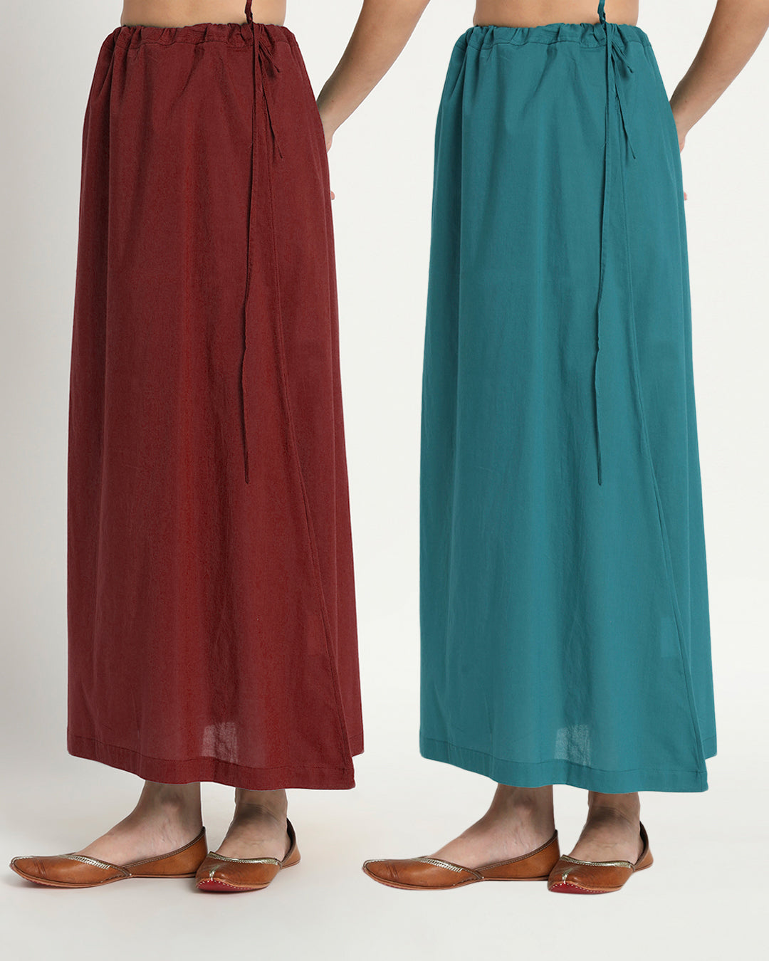 Combo: Russet Red & Green Gleam Peekaboo Petticoat- Set of 2