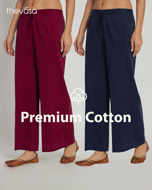 Combo: Russet Red & Midnight Blue Wide Pants- Set Of 2